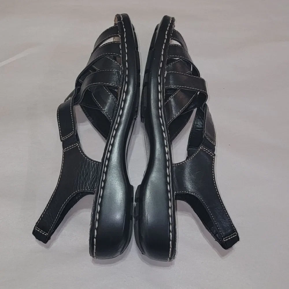 Naturalizer Craft Black Leather Strappy Comfort Sandals w Thick Stitching Sz 9.5